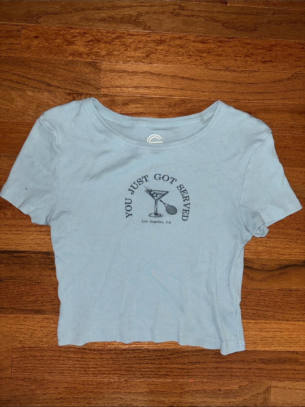 TJ Maxx Social Culture Blue “You Just Got Served” Baby Tee Women’s Size Small